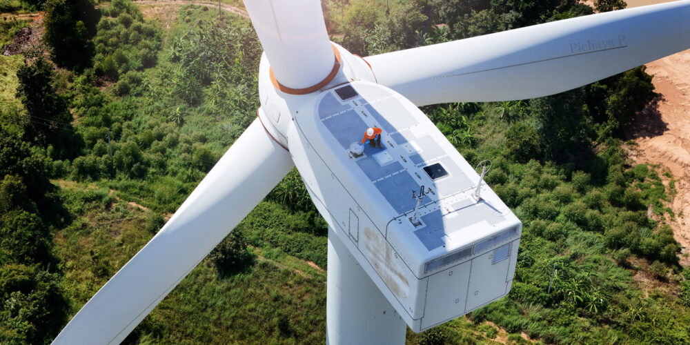 Worker on wind turbine